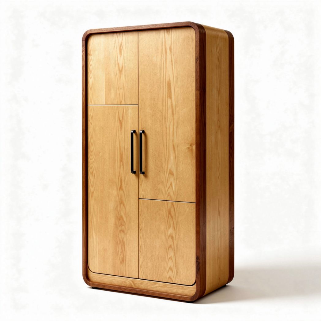 Armoire en bois de chêne massif avec portes en noyer 80 x 40 x 160cm
