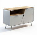 Buffet contemporain en mélamine et bois de chêne 120 x 40 x 80cm gris et naturel