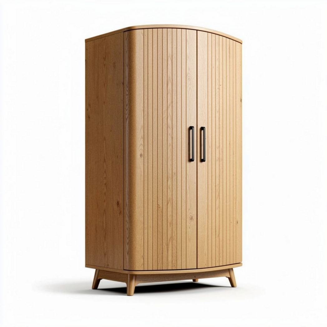 Armoire en bois foncé avec portes courbes et finition en relief 180 x 90 x 45cm