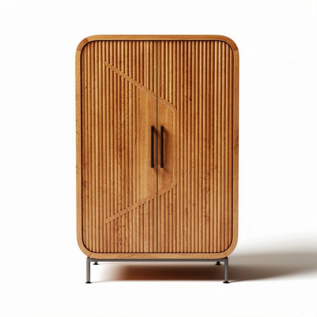 Armoire en bois avec porte en relief et pieds métalliques 80 x 45 x 120cm